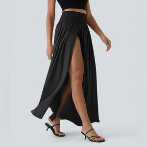 Halara Breezeful High Waisted Split 2-in-1 Flowy Maxi Casual Skirt in Black